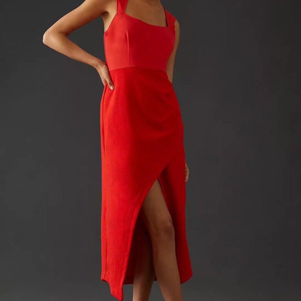 Anthropologie Maeve 10 NWT Squareneck Maxi Dress 160$ Red Holiday Cocktail - Picture 5 of 7